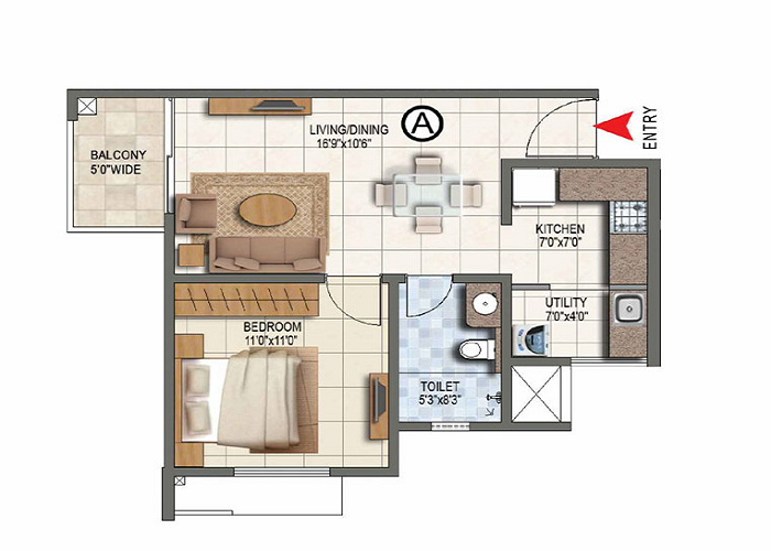 Prestige Oakville 1 BHK Floor Plan